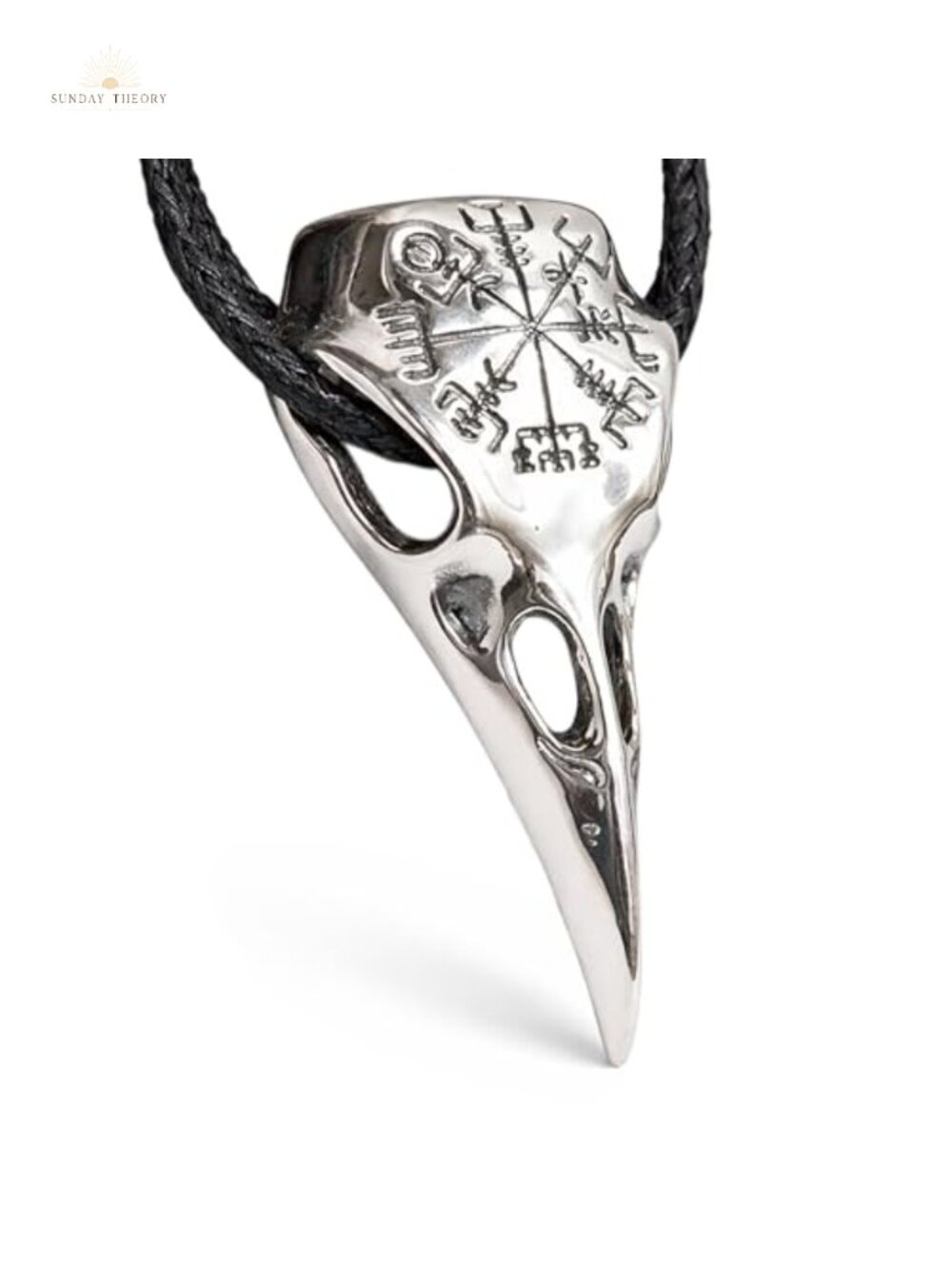 Viking Raven Skull Necklace Compass Vegvisir Pendant 925 Sterling Silver